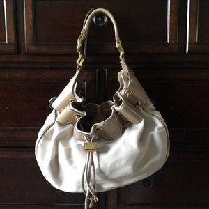 Burberry mega check white/beige canvas/leather bag